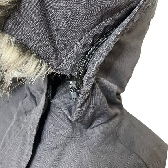 The North Face Puffer Coat Womens Size Medium Gray Belted Goose Down HyVent Hood - Picture 7 of 15